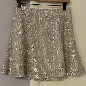 LOFT Silver Sequin Circle Skirt